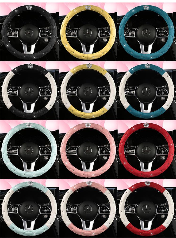 All-Season Suede Steering Wheel Cover with Rhinestones and Crown for Cars, Trucks & SUVs