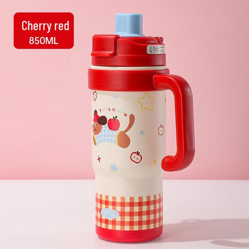 

Термос из нержавеющей стали большой емкости с ручкой, ситечком для чая и трубочкой - Портативная офисная кружка для воды 850ml красный