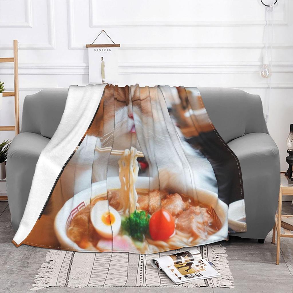 Süße Katze isst Ramen Super Warme Weiche Decken für Sofa/Bett/Reise Anime Süßes Essen Japanisch Kawaii Kätzchen Kitty Manga Ramen Katze