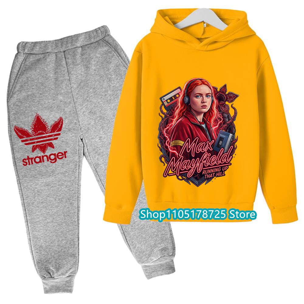Snygg Huvtröja Set för Barn med Stranger Things Demogorgon Tryck, Bekväma och Trendiga Barnkläder för