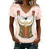 Camiseta Informal de Manga Corta con Cuello en V para Mujer Estampado Oktoberfest Top Tejido Ligero y Suave Camiseta de Corte Holgado para el Uso Diario