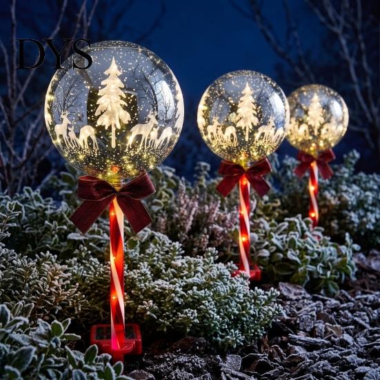Solar Powered Outdoor Garden Lights 2Pcs Christmas Ball Light, Color Changing LED Stake with Automatic Dusk to Dawn 13 Beads, IP65 Waterproof