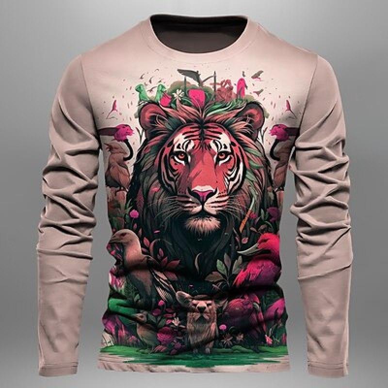 Graphic Tiger Fashion Designer Casual Men's 3D Print T shirt Tee Sports Outdoor Holiday Going out T shirt Long Sleeve Crew Neck Shirt