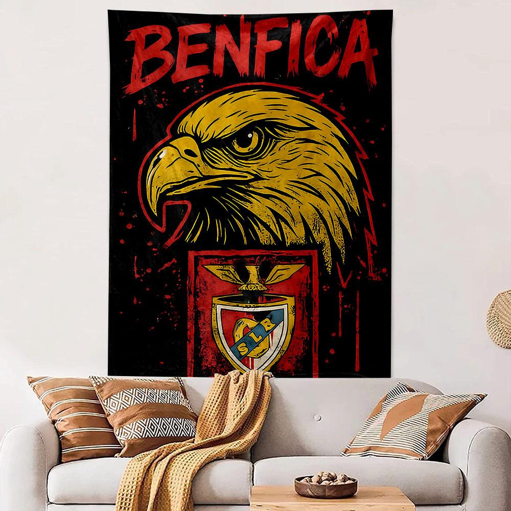 Benfica Ørneemblem på Sort Baggrund Mønstret vævet tapestry boligindretning, velegnet til soveværelse og stue, gave