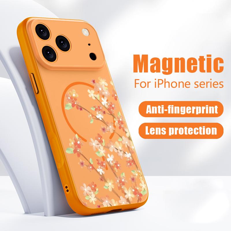 Orange Blossoms Floral Pattern For iPhone 17 Pro Max Funda iPhone 16 15 14 13 Pro Max Skin Feeling Magnetic For Magsafe Shockproof Bumper Cover