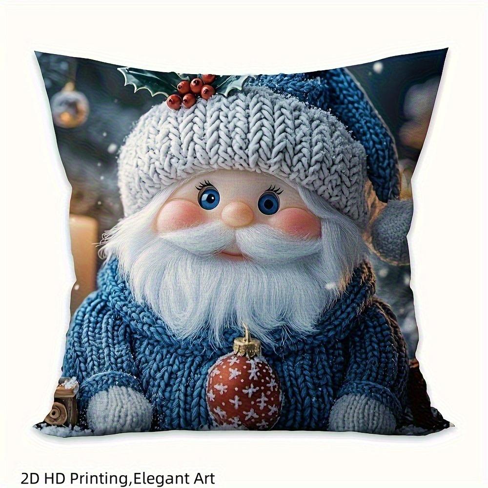 

Блюзовое Рождество: Наволочка с рисунком снеговика, эльфа, елки и подарка, новогоднее украшение для дома, плоская 2D печать 16x16Inch