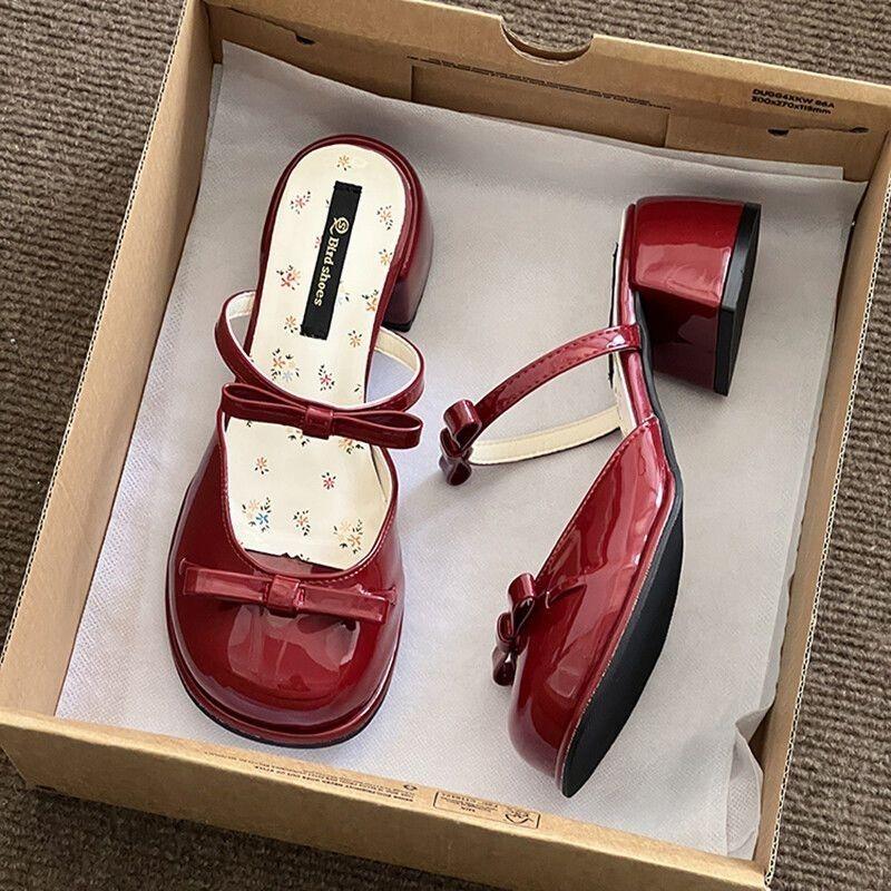 College-Stil, Gut aussehendes Temperament, Sandalen für Damen Sommer High Heels mit Schleifen und kleinem Blumendekor Außenbekleidung
