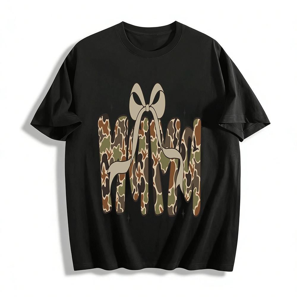 Vintage Camo Bird Print MAMA Casual Top Pure cotton T-shirt XXS