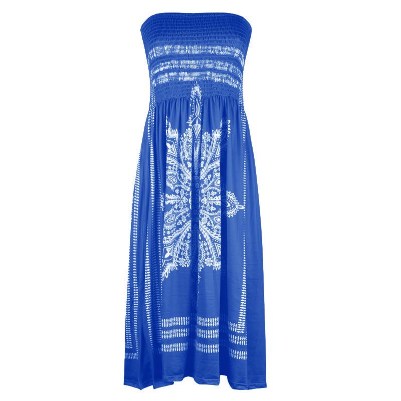 Women's Strapless Floral Print Bohemian Dress Casual Mini Beach Dresses