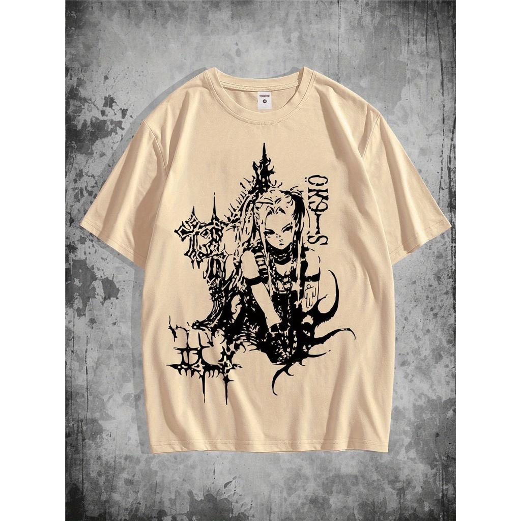 Dark Fantasy Map Print Short Sleeve T-Shirt for Men Fabric Casual Tee with Crew Neck Breathable, Slight Stretch Material for Summer Style