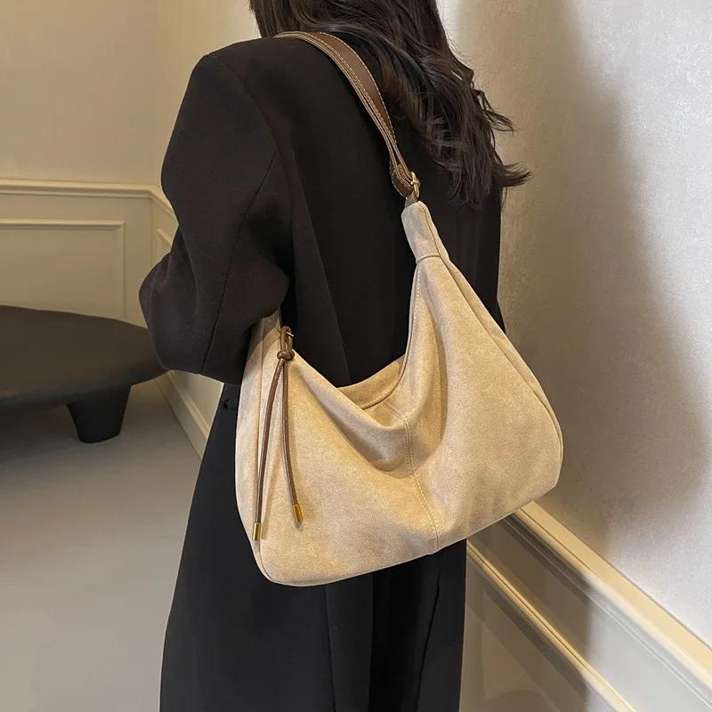 Large Capacity Retro Women's Bag Autumn New Fashion Matte Imitation Suede Casual Shoulder Tote Messenger Bag