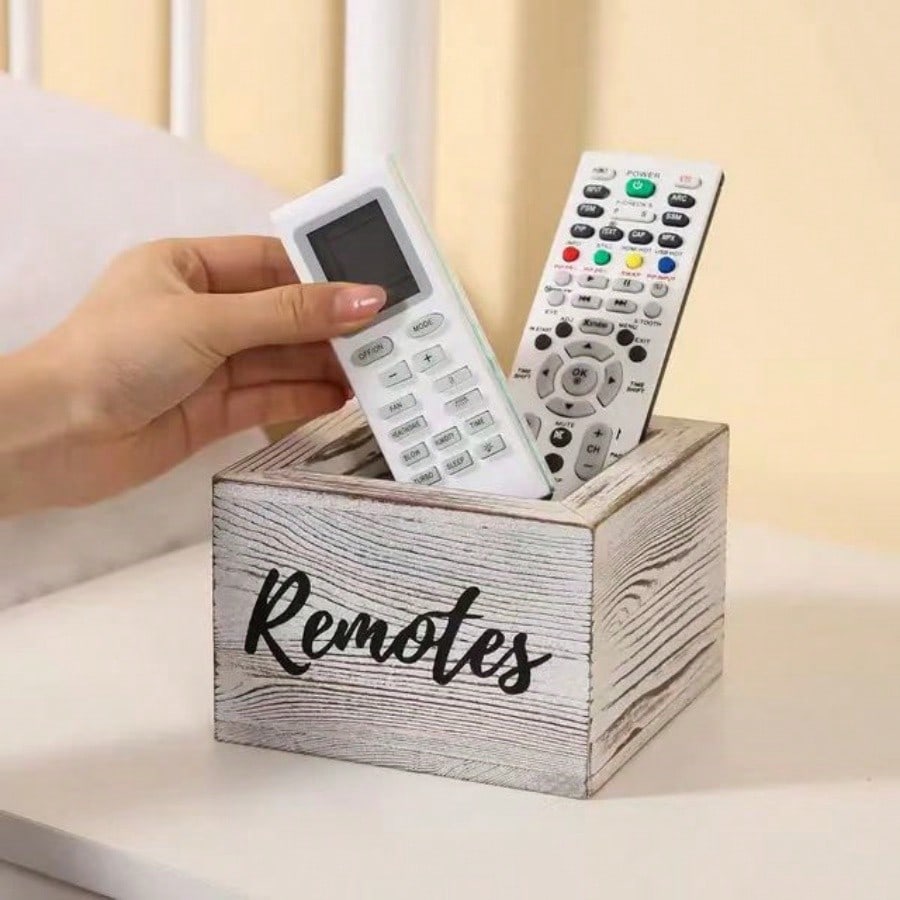 

1pc Classic Wooden Remote Control Storage Box With Rustic Design - Multi-Purpose Shelf Basket For Organizing Home Entertainment Accessories Rusty White разноцветный