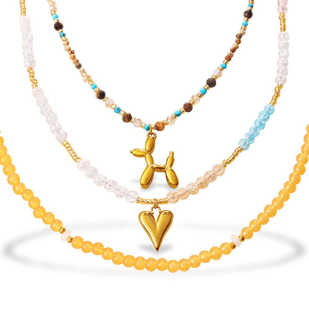 Natural stone beaded collarbone chain gentle temperament crystal color matching love puppy pendant stacked necklace