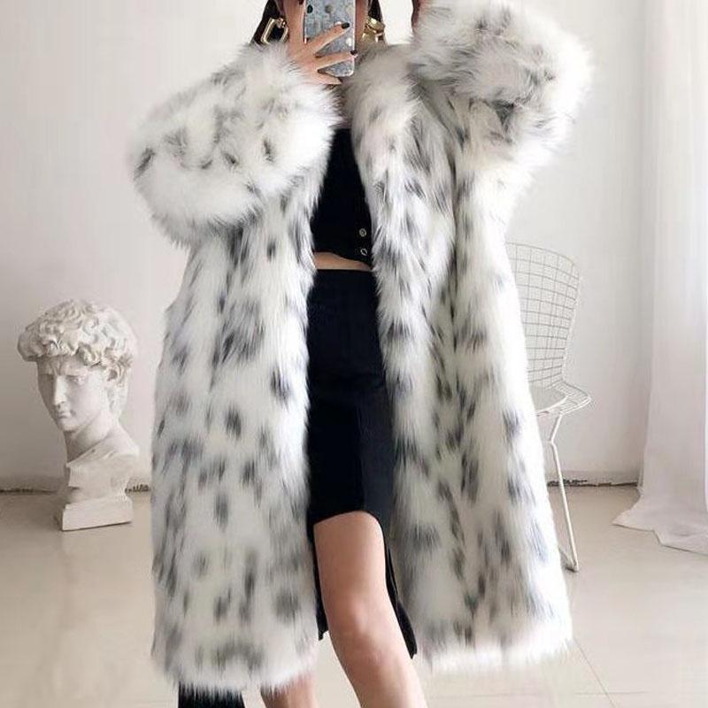 Cappotto invernale da donna in pelliccia sintetica lunga leopardata taglie forti Cappotto in peluche con risvolto in pelliccia di volpe peloso soffice e caldo spesso