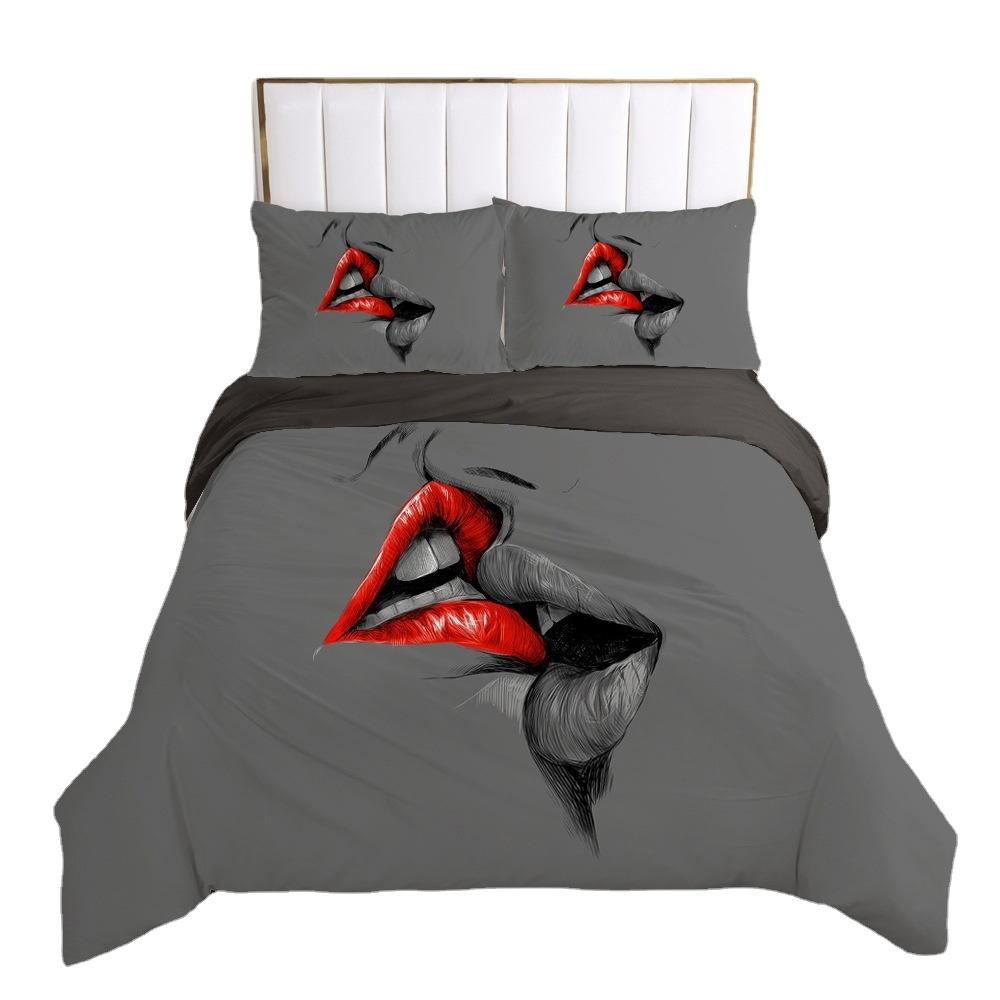 Love Couple Duvet Cover And Pillow Shams Set,Pink, Gray,Sexy Lips,Kissing, Comforter Cover For Women,Girls,bedding Set black,red