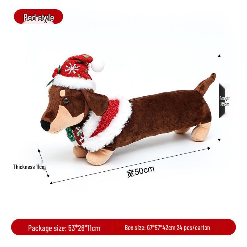Creative Dachshund Dog Plush Christmas Figurine Ornament for Home Decoration