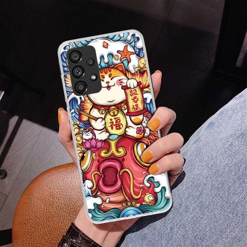 Lucky Cat Maneki Neko Japanese Phnoe Case for Samsung Galaxy A17 A37 A57 A16 A26 A36 A56 A15 A14 A13 A55 A54 A53 A35 A34 A33 A25