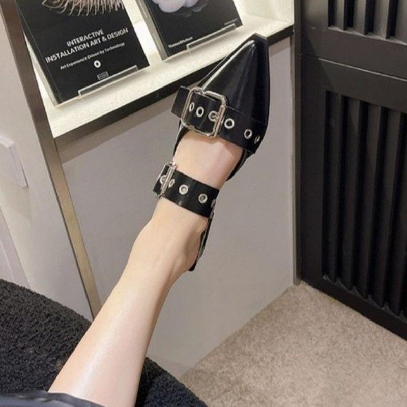 Women Flat with Shoes 2025 Designer Luxury Buckle Fashion Ladies Flats Shoes Slingback Pointed Toe Casual Female Sandals Mules