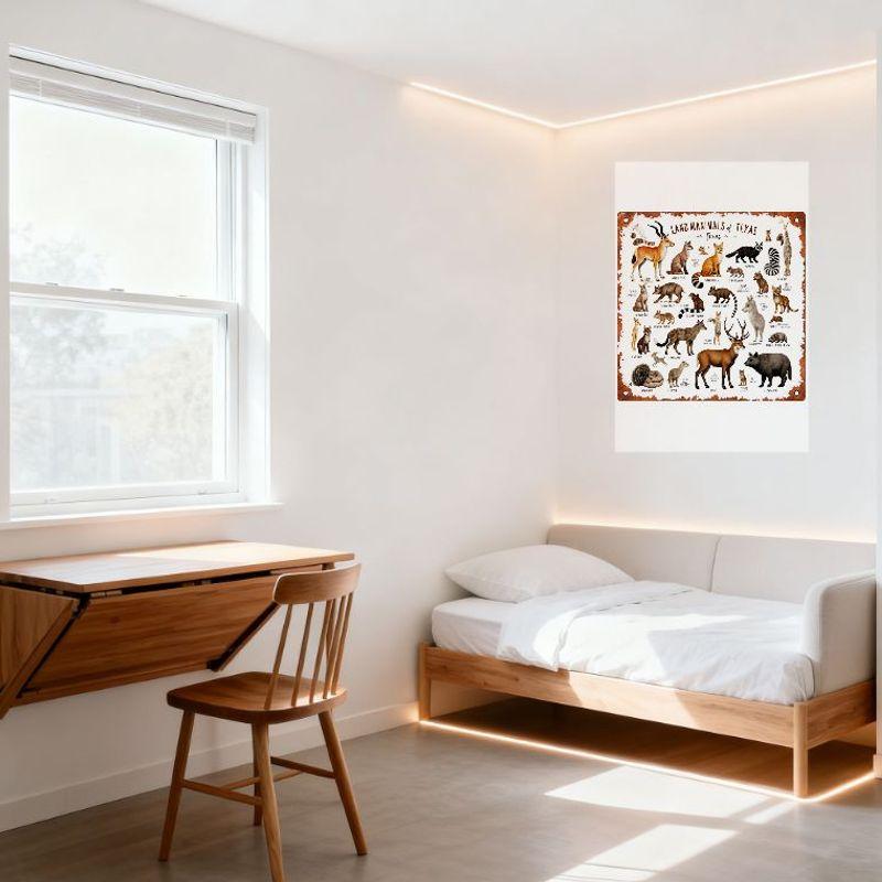 Vintage Style 'LAND ANIMALS OF TEXAS' Metal Tin Sign, Rusty Border, Colorful Cartoon Animal Illustrations Educational Wildlife D