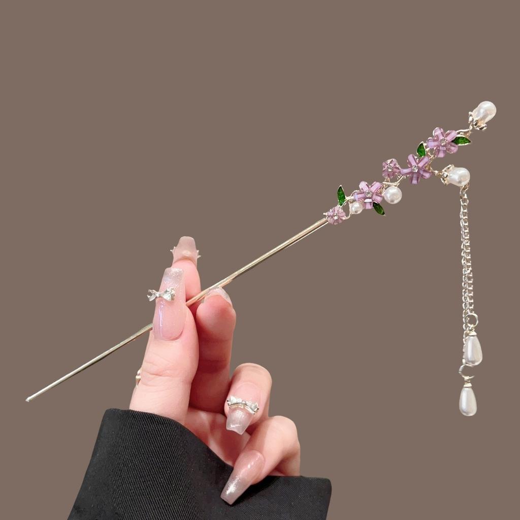 Vintage Crystal Pearl Flower Hair Sticks for Women Chinese Style Cross Tassel Hairpin Disk Hair Chopsticks Hair Accessories Gifts