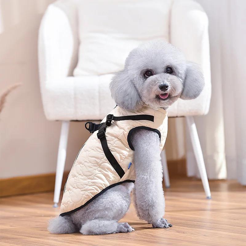 Pet Traction Teddy Bear Head Hrudník Back Coat Malý a středně velký pes pro mazlíčka Větruodolný a teplý podzimní a zimní bavlněný kabát