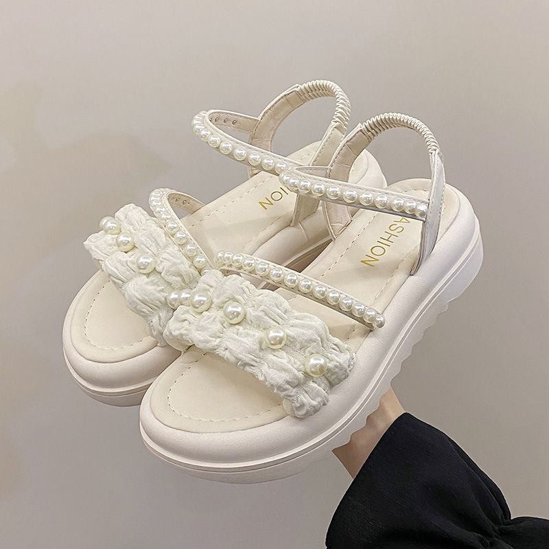 Fashion Outdoor Open Toe Pearl Sandals for Women Roman Style Platform Woman Shoes Summer 2025 Comfortable New Breathable Fashion Sandal