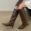Fashion Liyke Sexy Spitz Zehen Weiß Kniehohe Stiefel Damen Gemütlich PU-Leder Herbst Winter Slip On Niedrige Dünne Absätze Damenschuhe Botas Mujer