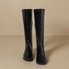Fashion Side Zip Block Heel High Boots Fall Winter New Square Toe Patent Leather Non-Slip Kitten Heel Knight Boots