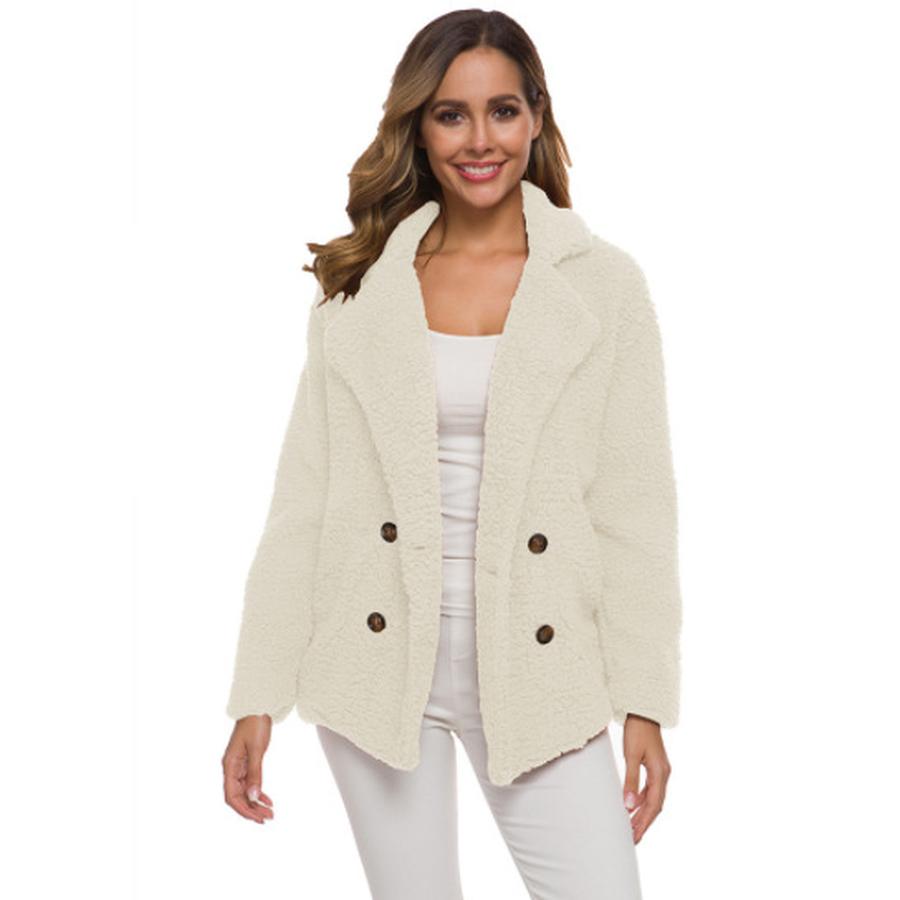 Platform Autumn New Arrivals Women's Plush Button-Down Coat Top