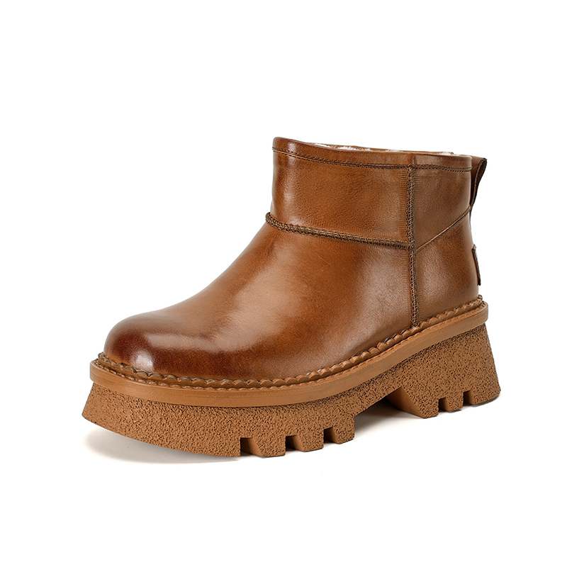 Krazing Pot Skóra Krowia Futro Wełna Zimowe Buty Śniegowce Damskie Utrzymujące Ciepło Wsuwane Europejski Design Odporne na Zimno Botki