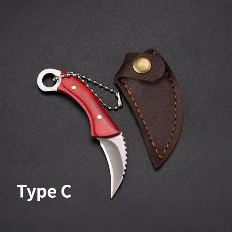Mini Ring Colorful Wood Small Straight Knife Small Claw Pocket Keychain Open Box Package Small Gift Artifact
