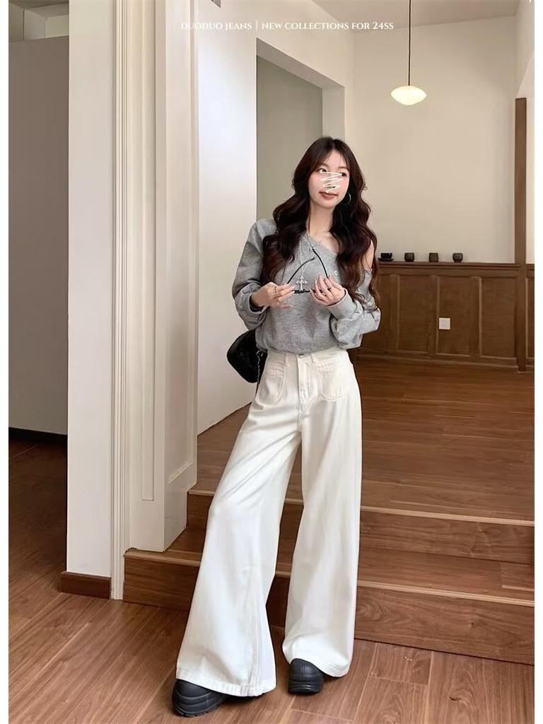 Women's Autumn Retro High-Waisted Wide-Leg Double-Button Jeans