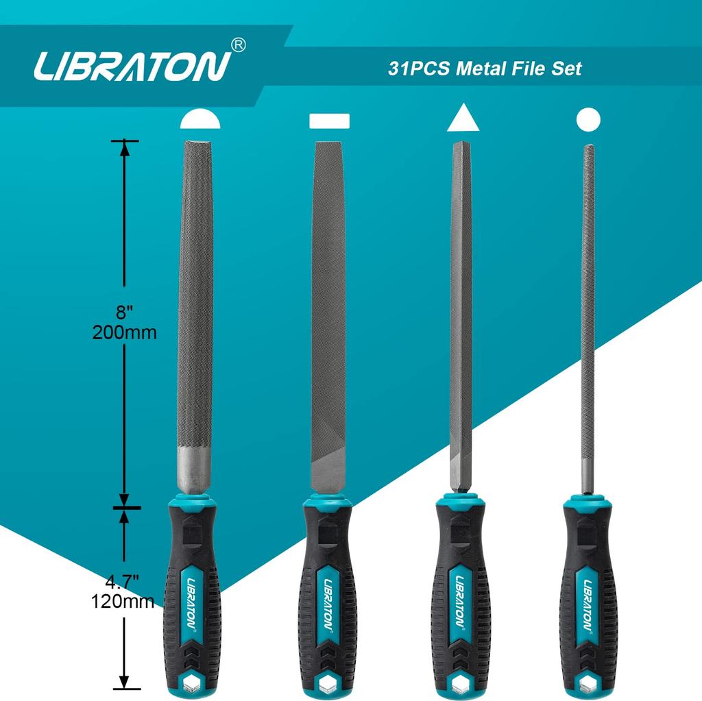 LIBRATON File Includes Iron and Triangular as well as Diamond Fine and Medium for Plastic and Perfect for and Edge Includes 12 Sandpaper a Steel and a
