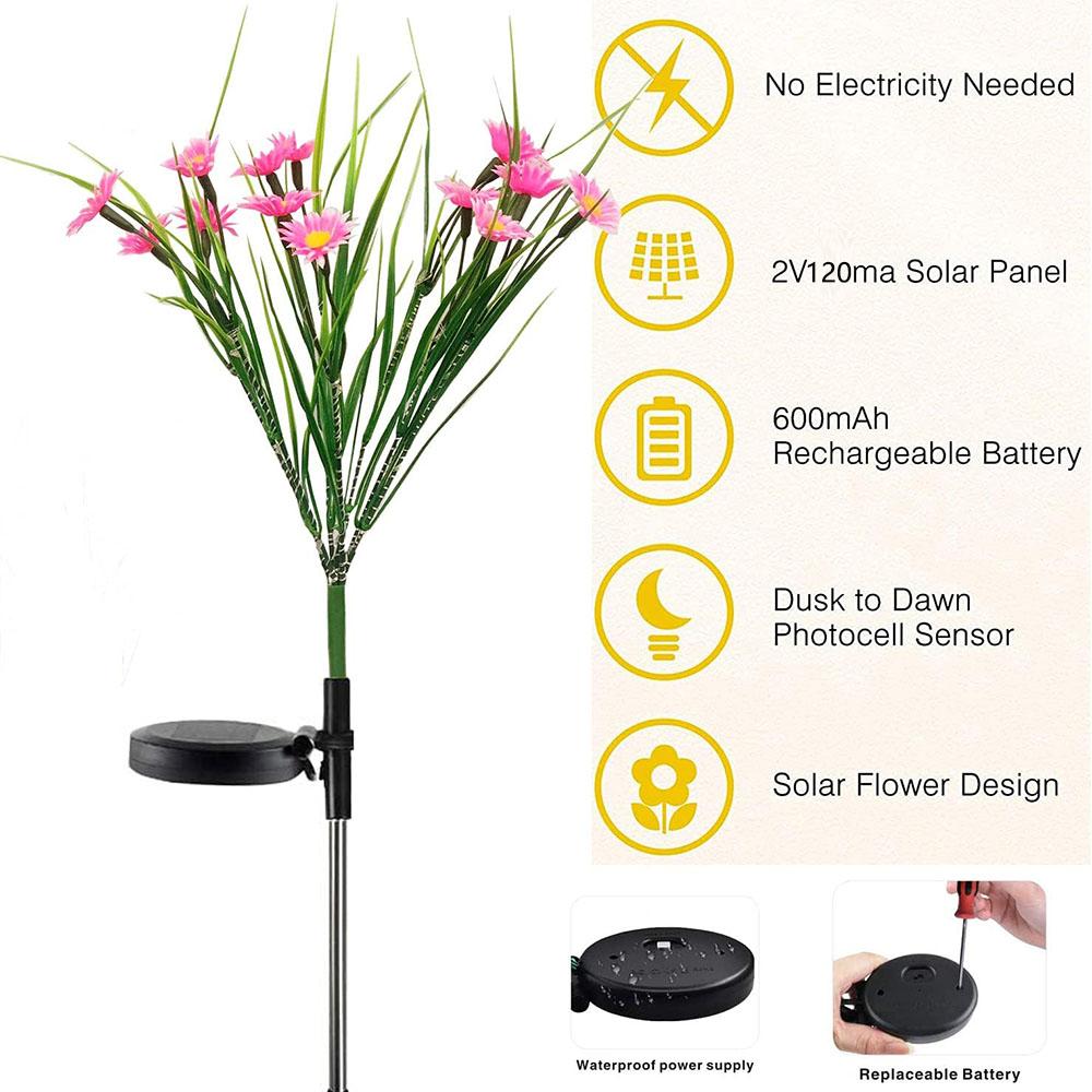 2PCS Solar Garden Lights LED Flower Stake Lamp Outdoor Yard Waterproof Patio Dec