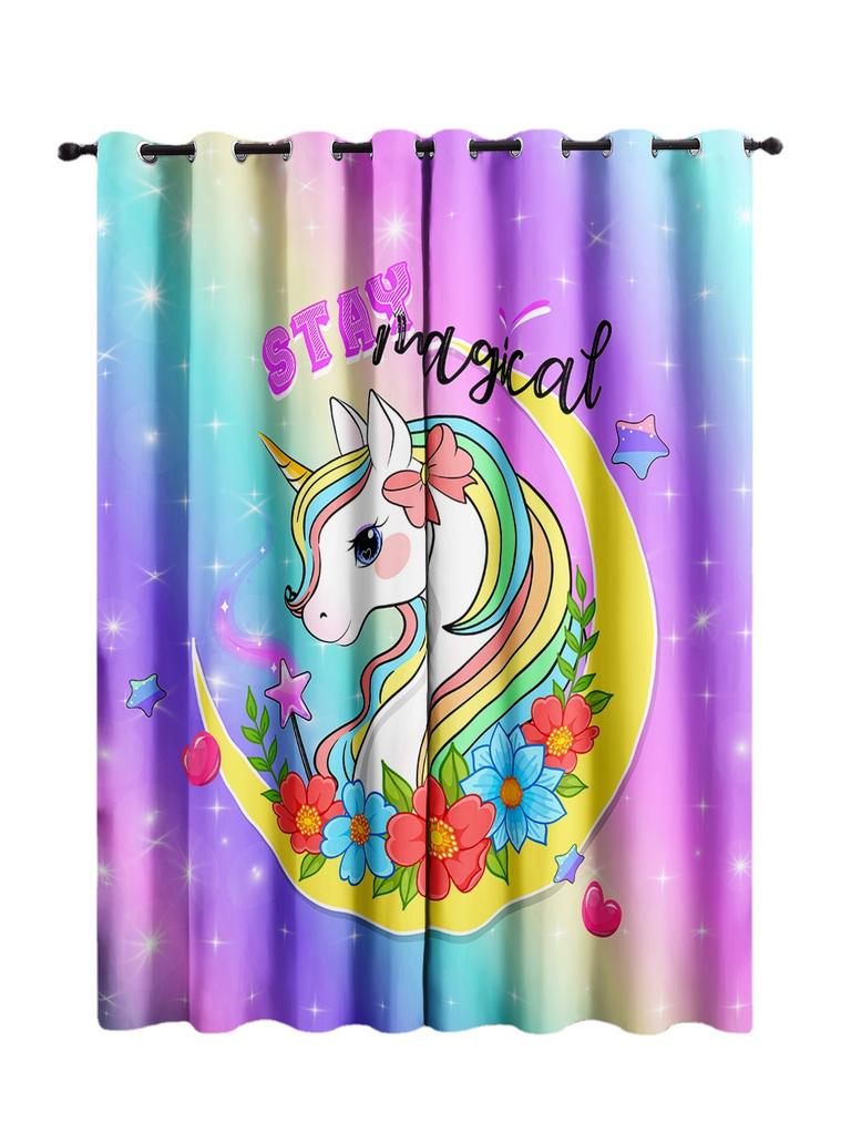 Curtains Rainbow Unicorn Curtains Digital Printing Blackout Curtains No Perforation Curtains
