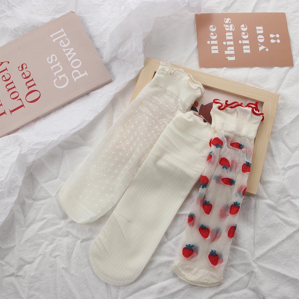 Cute College Style Japanese Lace Strawberry Lolita Socks Tube Socks Cartoon Women Hosiery