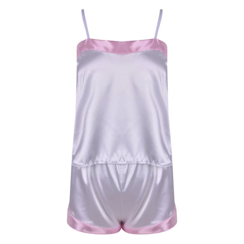 

Атласная майка с шортами для дома Атласный костюм с шортами на подтяжках для дома WHITE L(L)