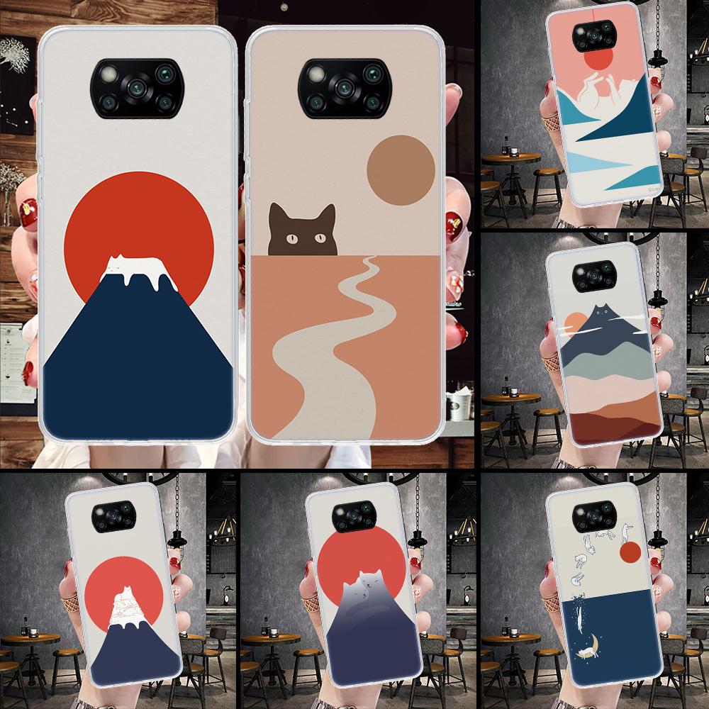 Art Cat Mount Fuji Japan Soft Phone Case For Xiaomi Redmi 15C 15 13C 13 Poco X5 X6 X7 F7 Ultra M7 12C 12 10 10C 9C 9A 9T 9 Funda