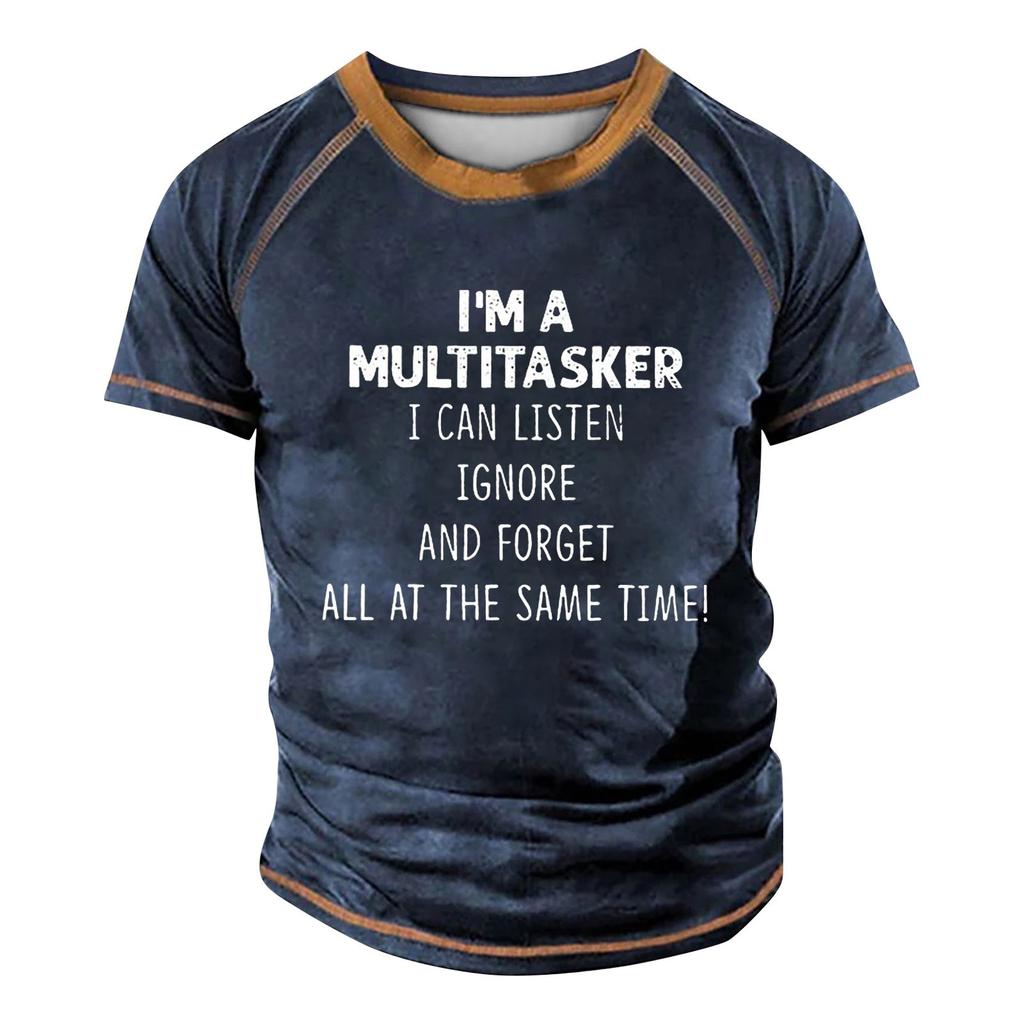 Men's Raglan T-shirt Retro Short Sleeve Round Neck Letter Printing Tops