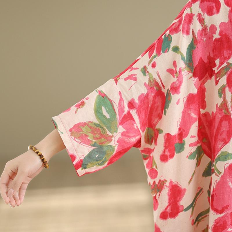 DIMANAF New 2026 Women Plus Size Spring Summer Beach Button shirt Dress Lady Loose Oversize Maxi long Floral Print Cotton