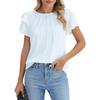 Women's Formal Casual Summer Pleated Short Sleeved Round Neck Top Business Work Shirt