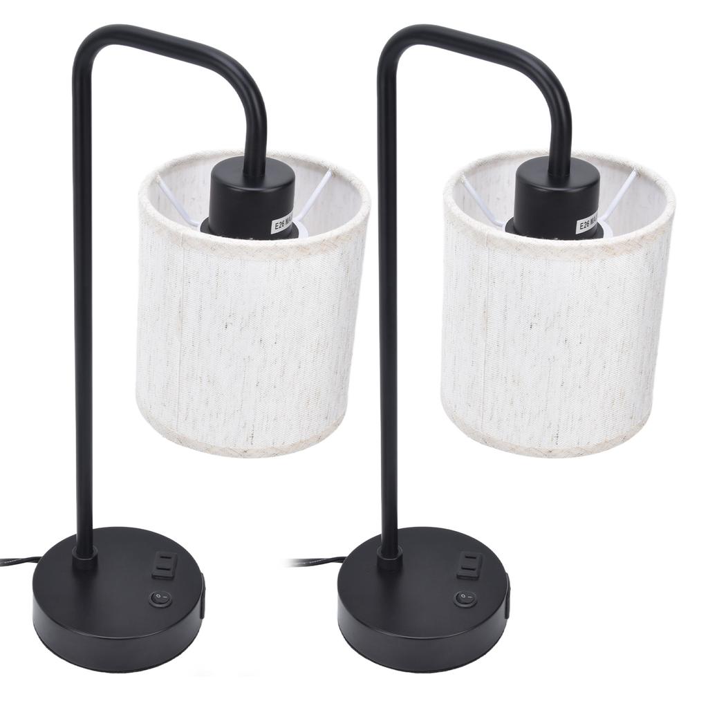 2Pcs Fabric Table Lamp Dual USB Ports Energy Saving Modern Simple Standing Table Lamp for Bedroom