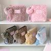 Winter Retro Hand-carrying Plush Leopard Pattern Cosmetic Bag Girl Portable Skin Care Product Storage Bag Student Small Toiletry Bag