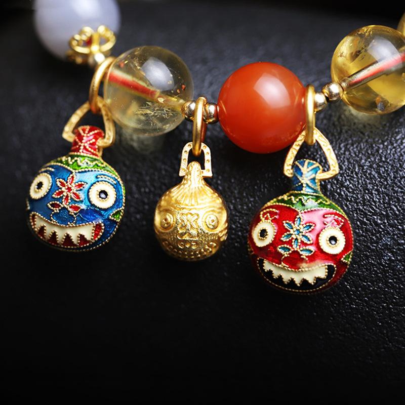 Natural Clear Citrine Bracelet with the Zodiac Animal "Golden Swallow" - Ethnic Style Crystal Bracelet for Women