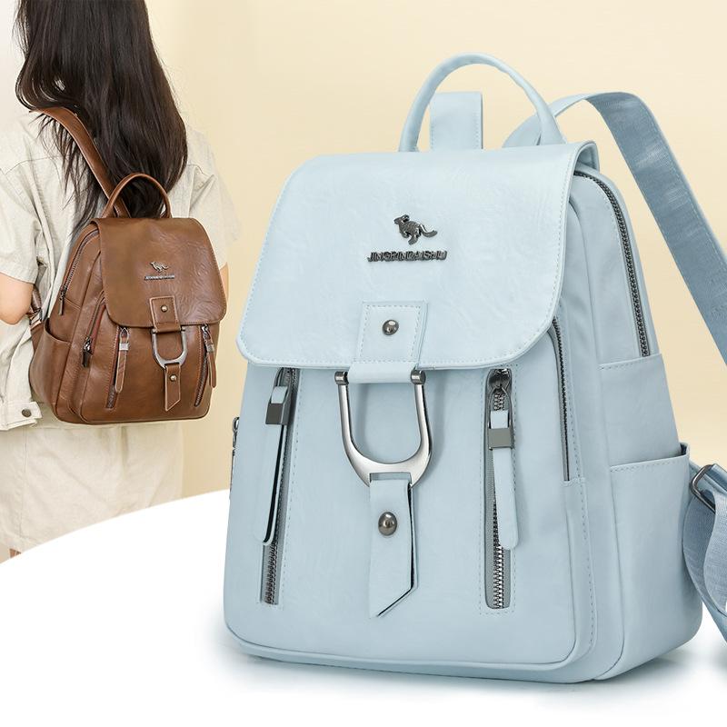 Schoolbag1011 Spring New Niche Retro Style Women's Backpack PU Soft Leather Large-capacity Commuter Versatile Backpack