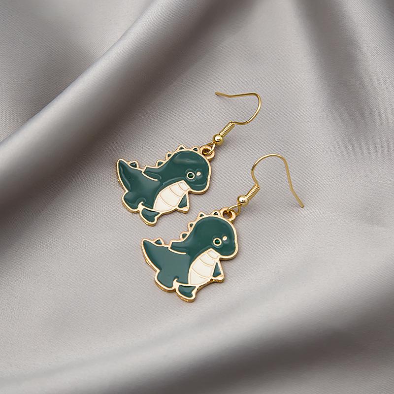 Versatile Green Dinosaur Cartoon Earrings – Cute Summer Design with Girly Charm