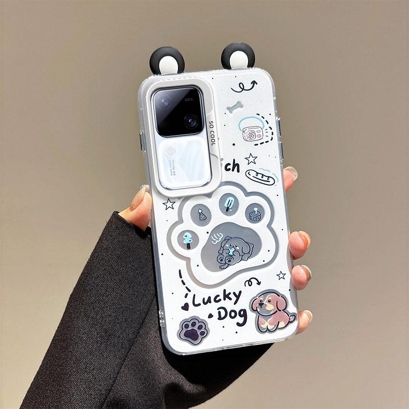 KEYSION Cute Ear Cartoon Case for VIVO V30 Pro 5G V30 with Lanyard Soft Silicone+PC Shockproof Phone Back Cover for VIVO V30 Pro