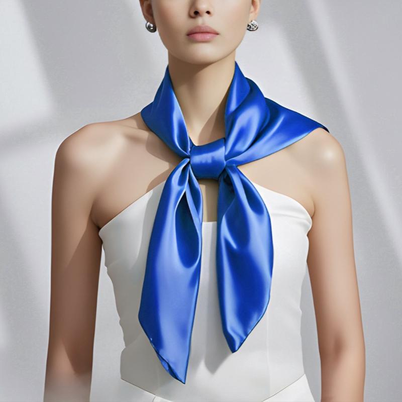 90x90cm Zijde Satijn Hoofdbanden Dames Bandana Hoofddoek Mode Effen Neckerchief Vierkante Sjaals Wraps Hijab Sjaals Effen Kleuren 90cm blue