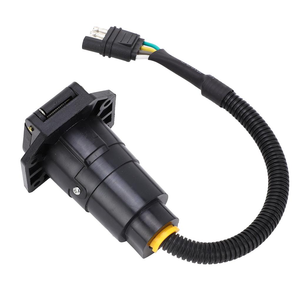 Trailer Adapter 4 Way Flat to 7 Way Round Blade Light Plug Wiring Connector with Mount Bracket for Commercial Vehicles