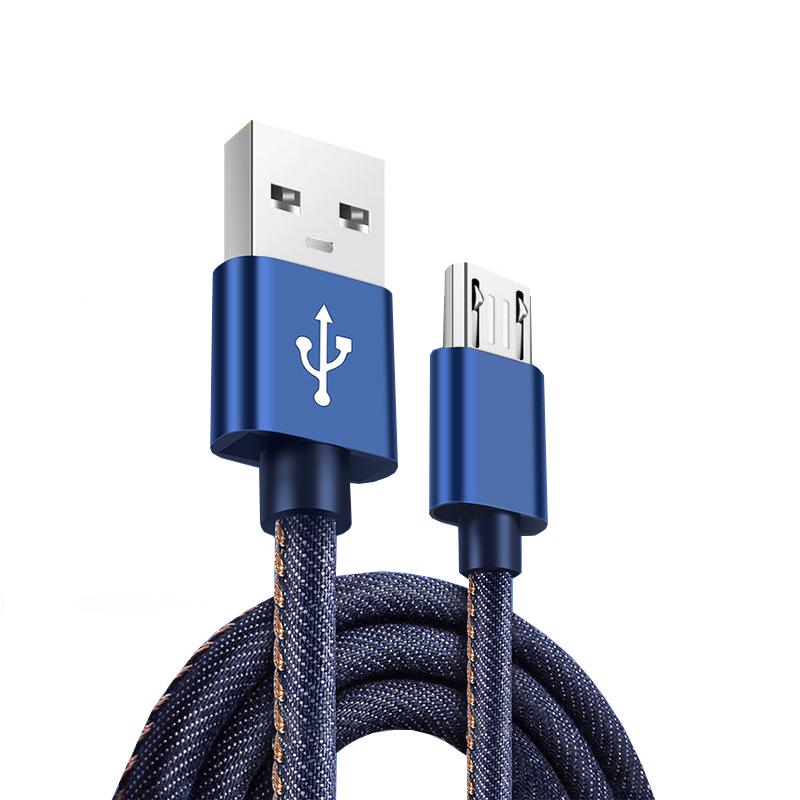 Universal 3m Denim Braided Fast Charging Cable for Android, 2A Blue 25cm